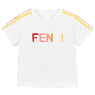 Shop Fendi Baby Girls White Logo T-shirt