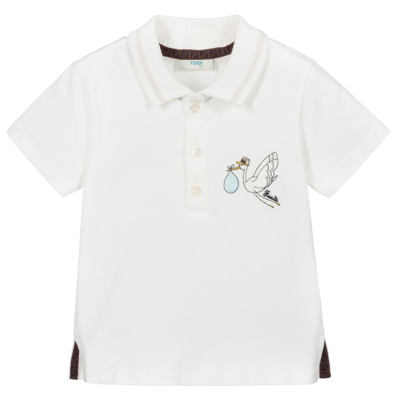 Shop Fendi White Cotton Baby Polo Shirt