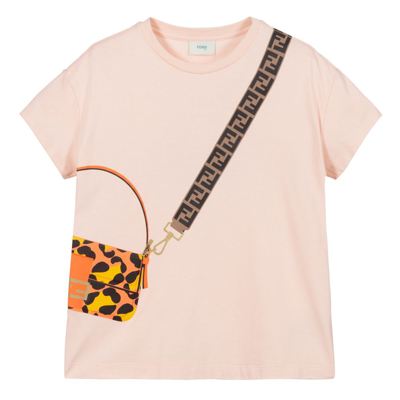 Shop Fendi Girls Teen Pink Logo Bag T-shirt