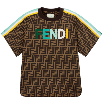 Shop Fendi Brown Ff Logo T-shirt