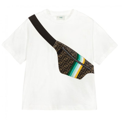 Shop Fendi Boys Teen White Bag Logo T-shirt