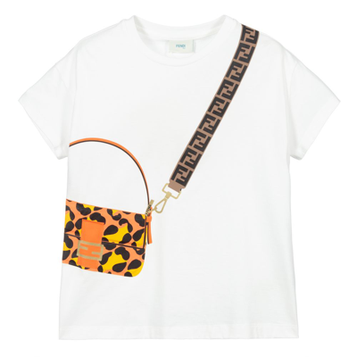 Shop Fendi Girls Teen White Logo Bag T-shirt