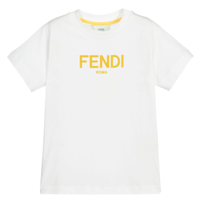 Shop Fendi White & Yellow Logo T-shirt