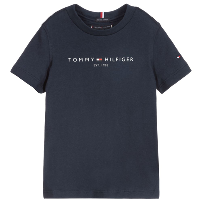 Shop Tommy Hilfiger Boys Navy Blue Cotton Flag Logo T-shirt