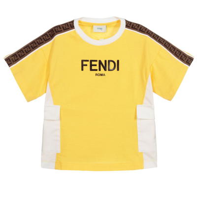 Shop Fendi Boys Yellow Cargo Pocket T-shirt