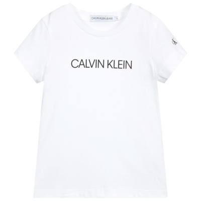 Shop Calvin Klein Jeans Est.1978 Girls White Organic Cotton Logo T-shirt