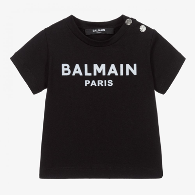 Shop Balmain Baby Black Logo Cotton T-shirt