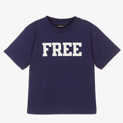 Shop Balenciaga Navy Blue Free Logo T-shirt