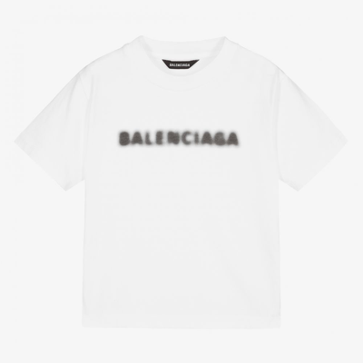 Balenciaga White T-shirt For Kids With Black Logo | ModeSens