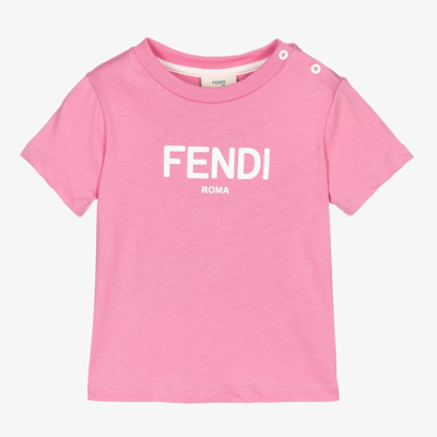 Shop Fendi Girls Pink Cotton Baby T-shirt