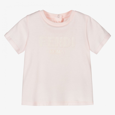 Shop Fendi Girls Pink Cotton Logo Baby T-shirt