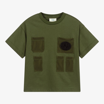 Shop Fendi Boys Green Cotton T-shirt