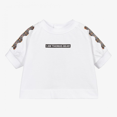 Shop Burberry Girls White Bear Logo Baby T-shirt
