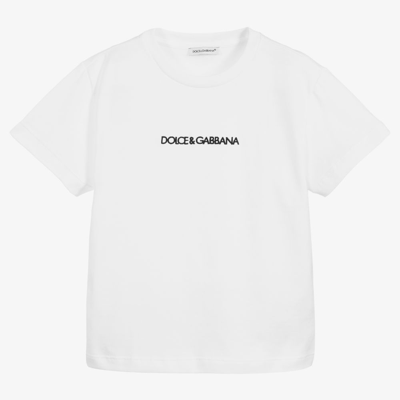 Shop Dolce & Gabbana Boys White Cotton Logo T-shirt