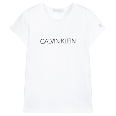 Shop Calvin Klein Jeans Est.1978 Teen Girls White Cotton Logo T-shirt