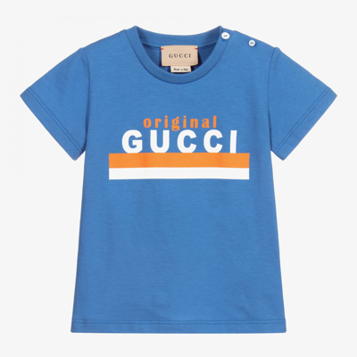 Shop Gucci Blue Cotton Logo Baby T-shirt