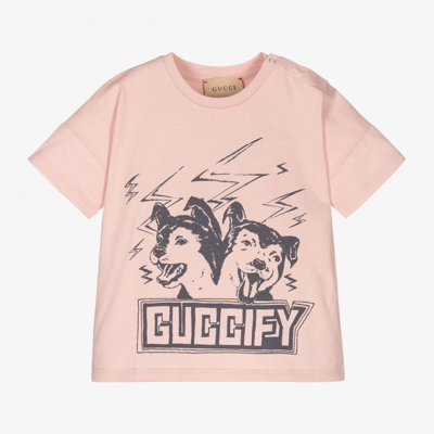 Shop Gucci Girls Pink Cotton Logo T-shirt