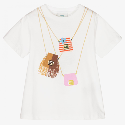 Shop Fendi Girls White Cotton Bag T-shirt