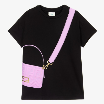 Shop Fendi Girls Teen Black & Pink Bag T-shirt