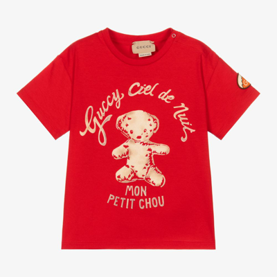 Shop Gucci Red Cotton Logo T-shirt