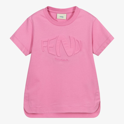 Shop Fendi Girls Pink Cotton Logo T-shirt