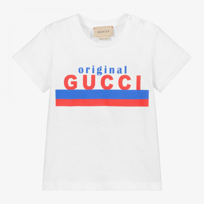 Shop Gucci White Cotton Logo Baby T-shirt