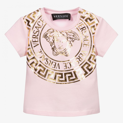Shop Versace Girls Pink & Gold Logo T-shirt