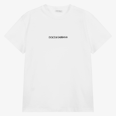 Shop Dolce & Gabbana Boys Teen White Logo T-shirt