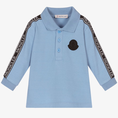 Shop Moncler Boys Blue Logo Polo Shirt