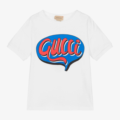 Shop Gucci Boys White Comic Logo T-shirt