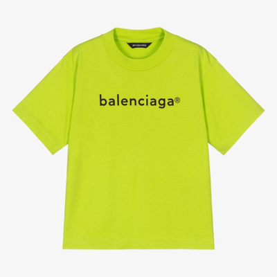 Shop Balenciaga Lime Green Logo T-shirt