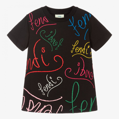 Shop Fendi Boys Black Cotton Logo T-shirt