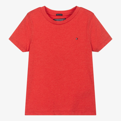 Shop Tommy Hilfiger Boys Red Marl Cotton Flag Logo T-shirt