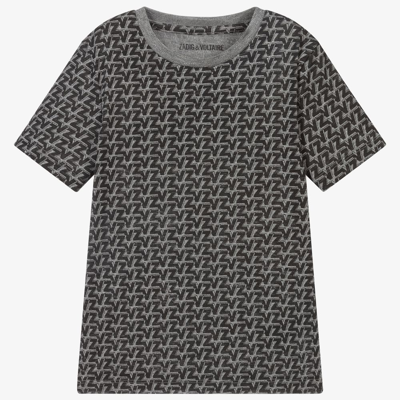 Shop Zadig & Voltaire Boys Grey & Black Logo T-shirt