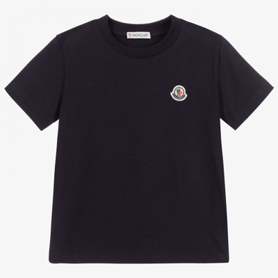 Shop Moncler Navy Blue Cotton Logo T-shirt
