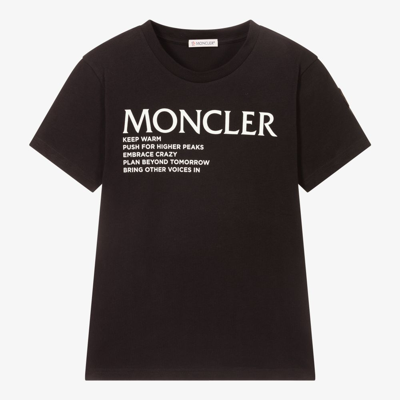 Shop Moncler Teen Black Motto T-shirt