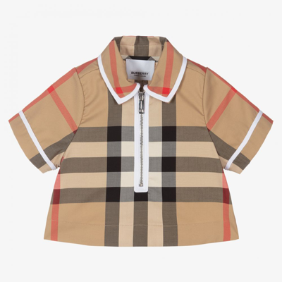 Shop Burberry Girls Oversized Checked Baby Blouse In Beige