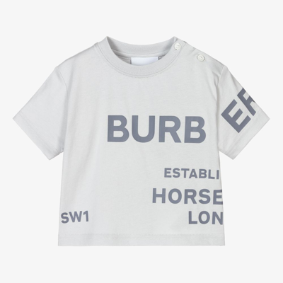 Shop Burberry Grey Cotton Logo Baby T-shirt