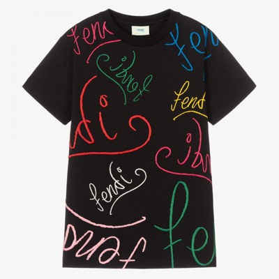 Shop Fendi Teen Boys Black Logo T-shirt