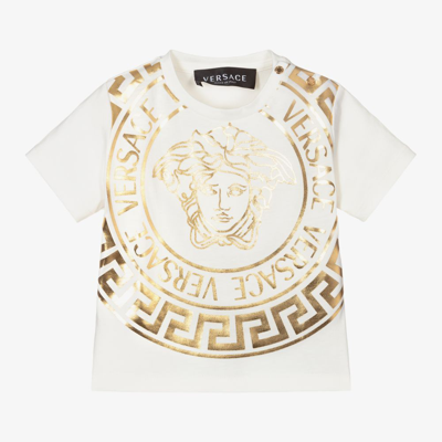 Shop Versace Ivory & Gold Medusa T-shirt