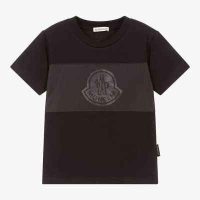 Shop Moncler Boys Black Cotton Logo T-shirt