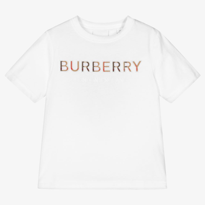 Shop Burberry White Cotton Logo T-shirt