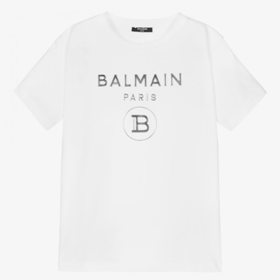 Shop Balmain Teen White Cotton Logo T-shirt