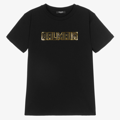 Shop Balmain Teen Black & Gold Logo T-shirt