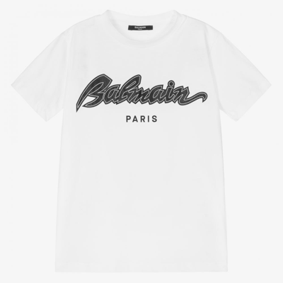Shop Balmain Teen Boys White Logo T-shirt