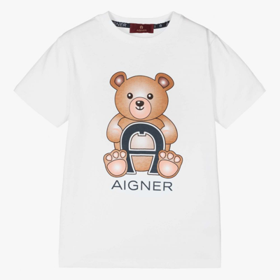 Shop Aigner Boys White Bear Logo T-shirt