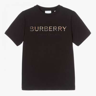 Shop Burberry Teen Black Cotton Logo T-shirt