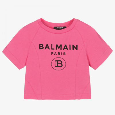Shop Balmain Teen Pink Cropped T-shirt