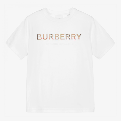 Shop Burberry Teen White Cotton Logo T-shirt