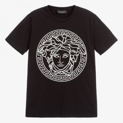 Shop Versace Teen Black Medusa Logo T-shirt